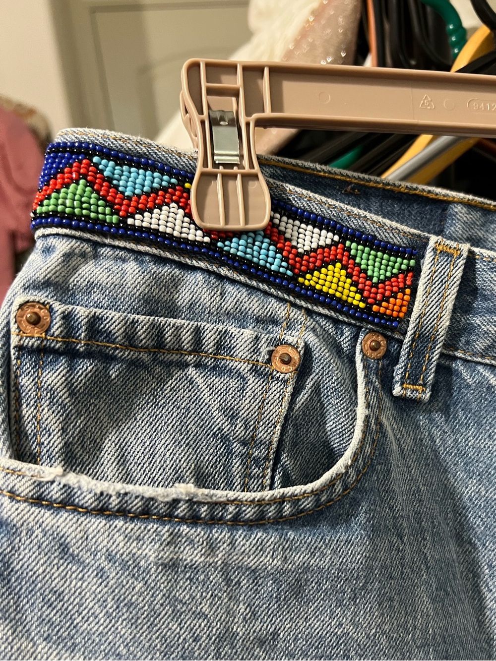 Vintage Buzz 18 Embellished Cropped 501 Levi’s Tribal Boho Style - Picture 5 of 16